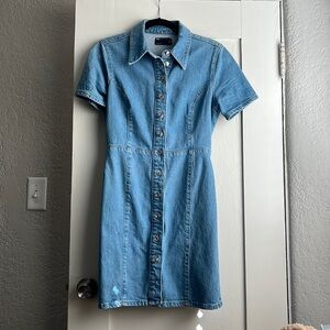 COPY - ASOS Design Women Denim Button Down Short Sleeve Dress Size 8 Tall